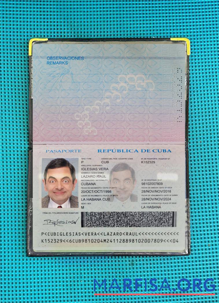 Blank Cuba passport 2018 present photolook download for verification